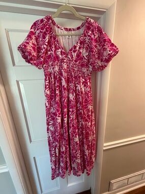 In Bloom Pink (magenta)and White Floral Maxi Dress